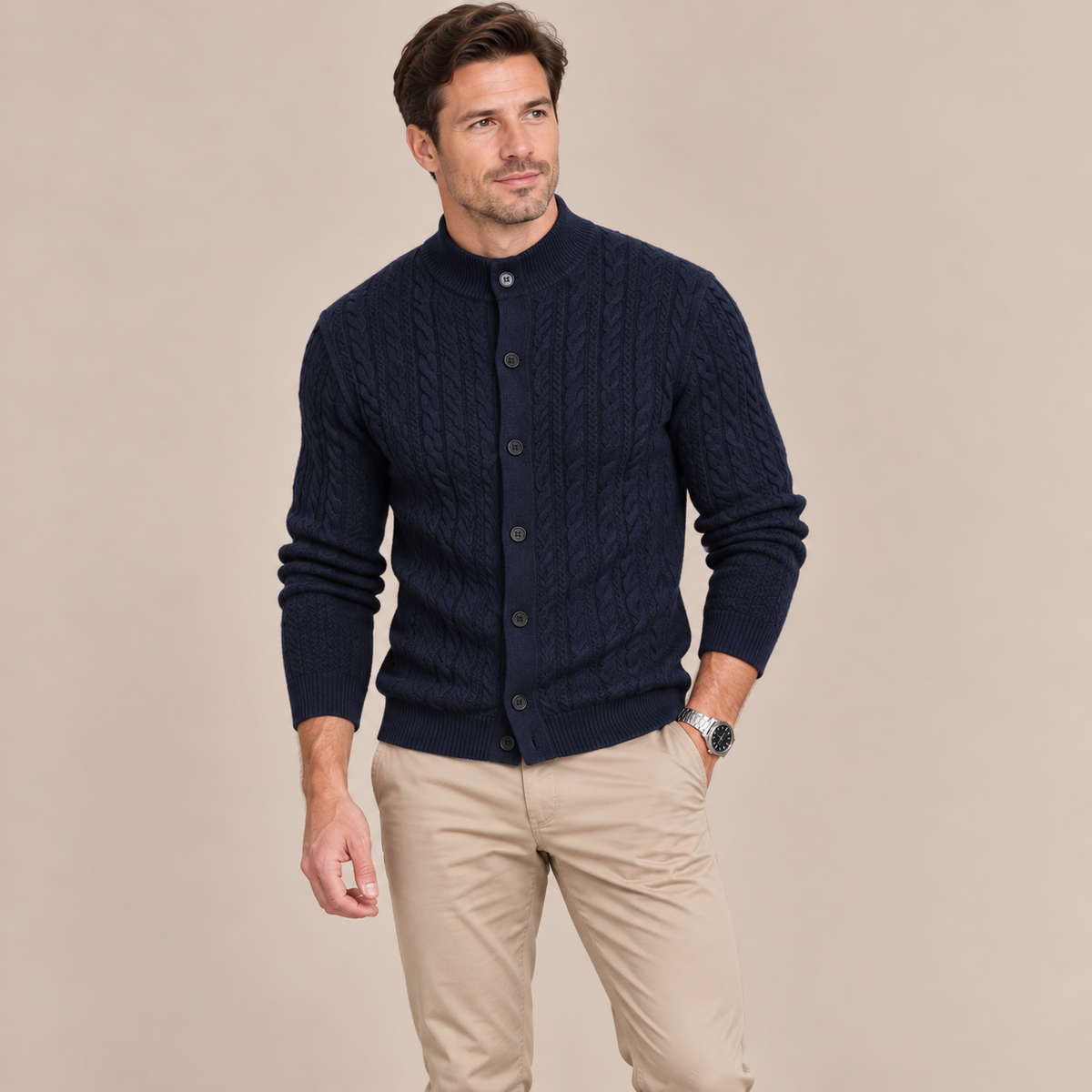 Andrew | Cardigan Herren mit Zopfmuster und Knopfleiste