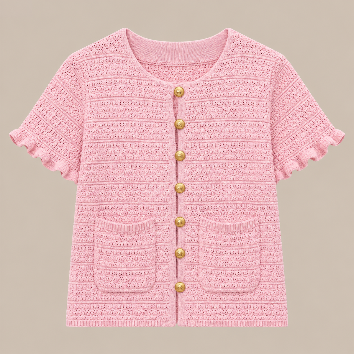 Elodie | Cardigan Damen Kurzarm mit Ajour-Strickmuster