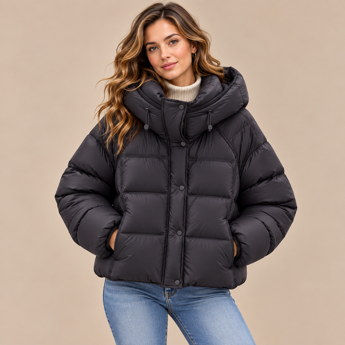 Jackie | Steppjacke Damen mit Kapuze und kurzem Schnitt