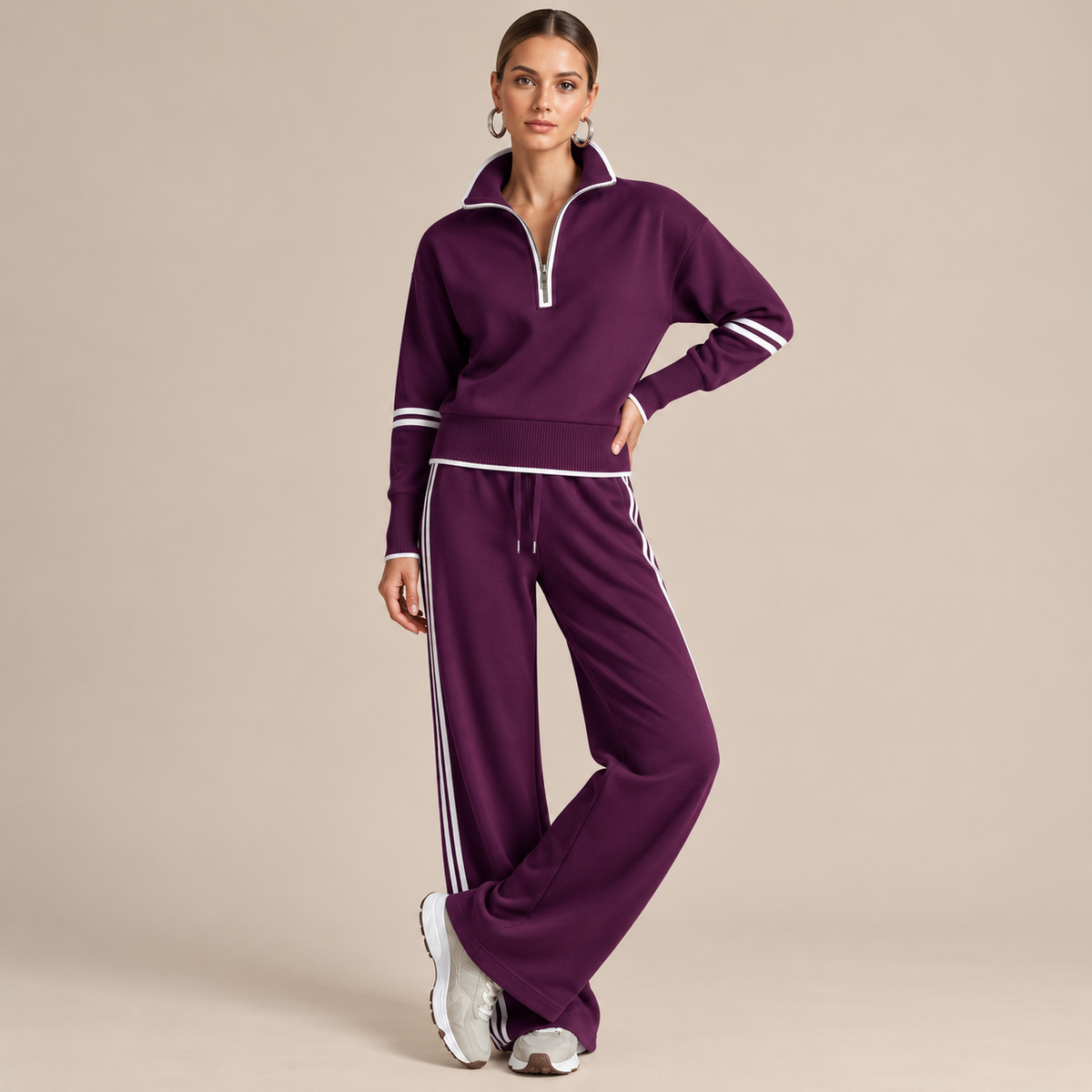 LoungeSet | Zweiteiliger Damenanzug Mit Weitem Bein