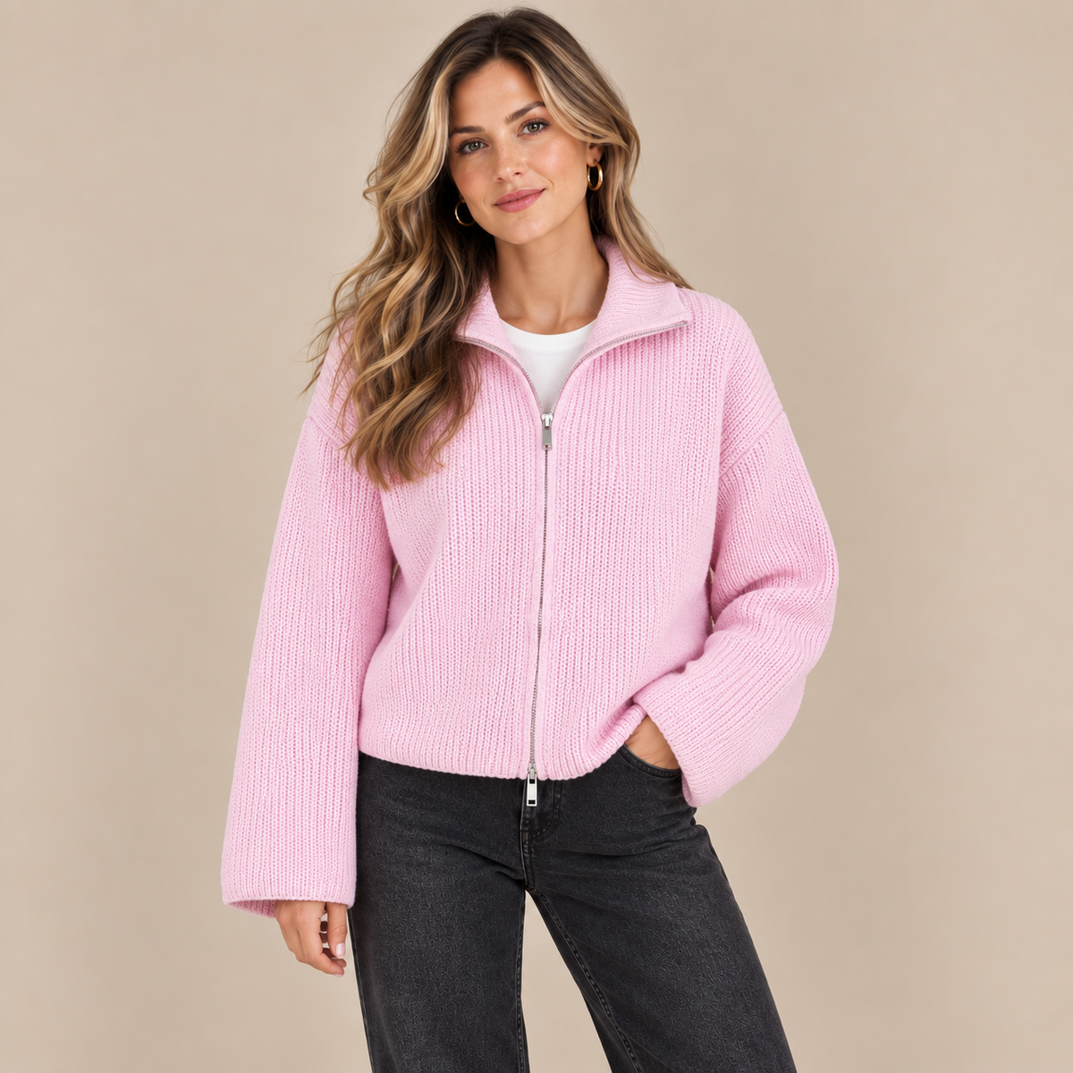 Maribel | Cardigan mit Streifen und hohem Kragen