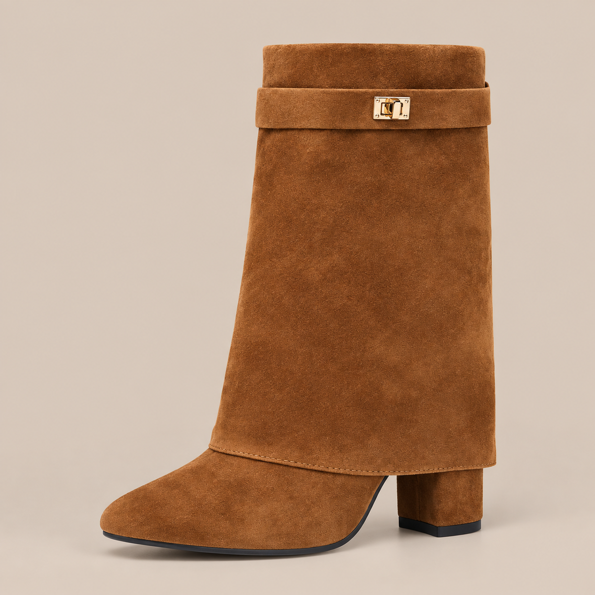 Stevie | Fold Over Boots Damen mit Blockabsatz und spitzer Form