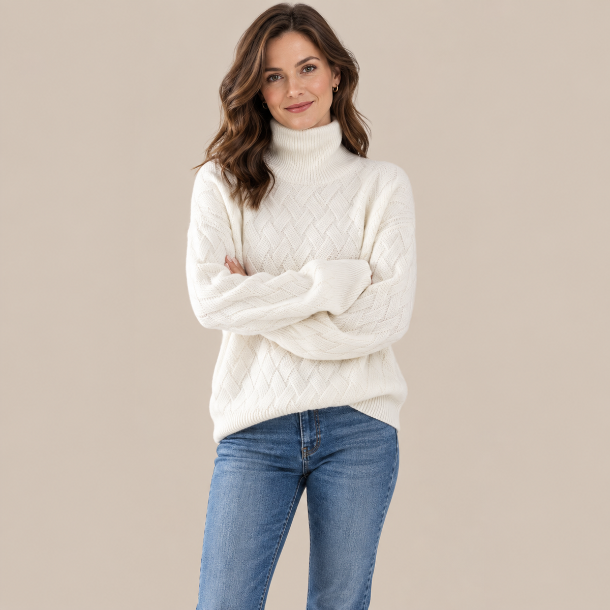 Trisha | Strickpullover Damen mit Rollkragen und Strukturmuster