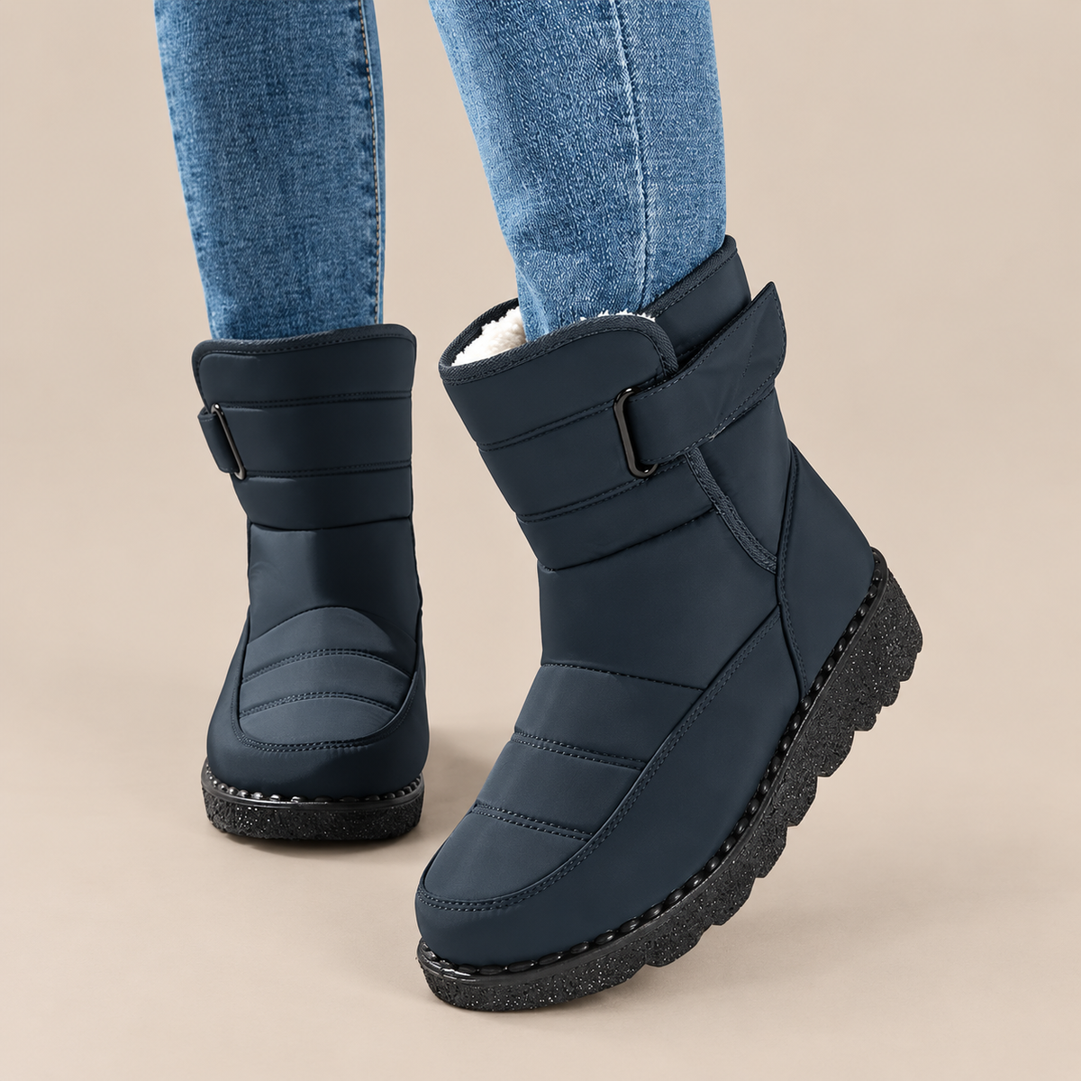 Yelina | Winterstiefel Damen mit Klettverschluss und Profilsohle