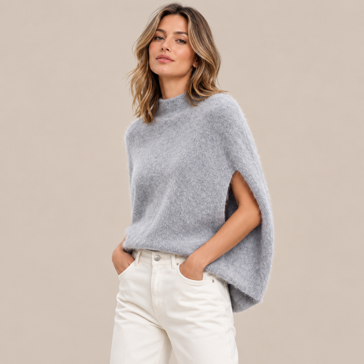Zenya | Wollpullover Damen im weichen Poncho-Stil