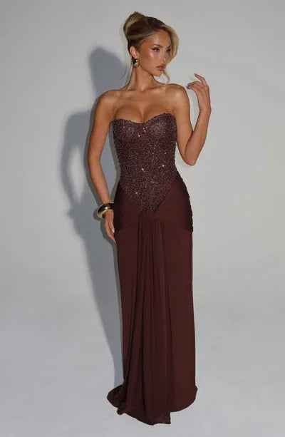 Eliane | Damen Elegantes Pailletten Maxikleid mit Schmaler Taille