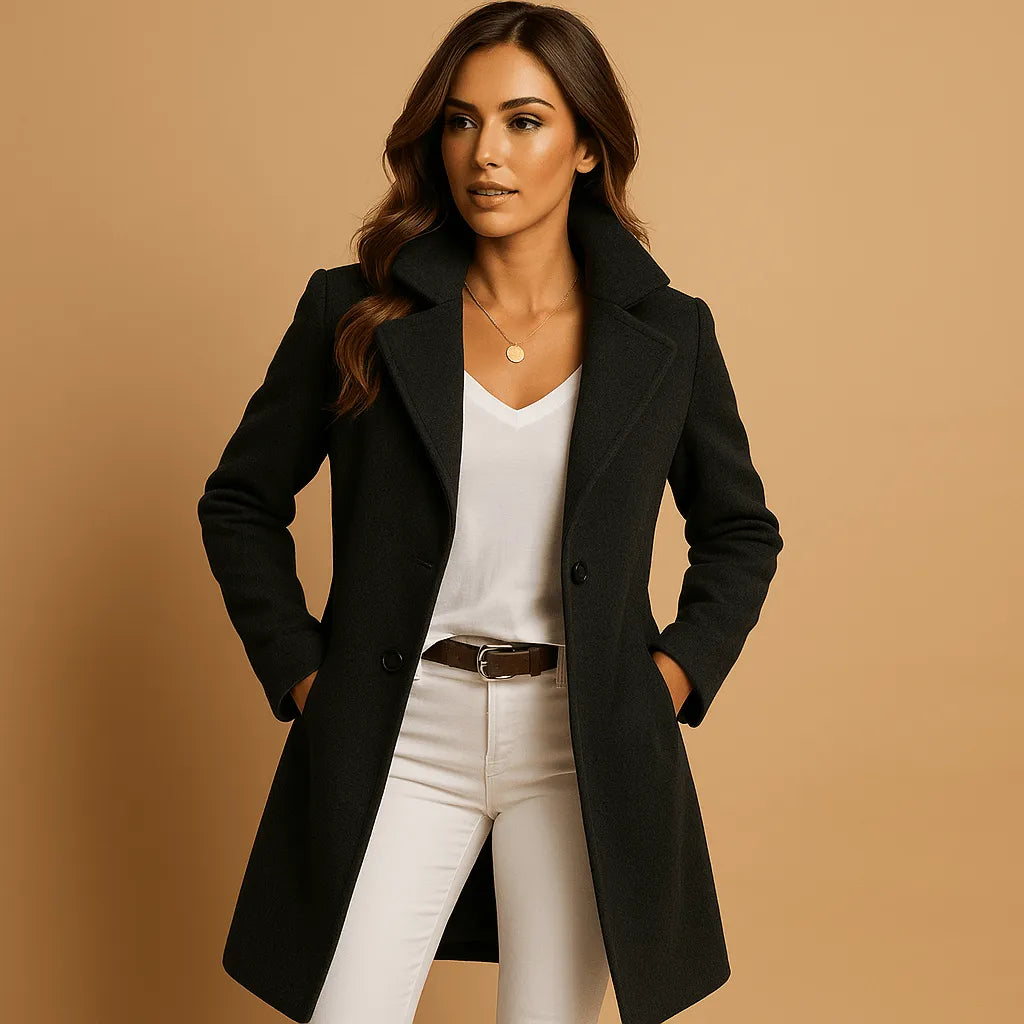 Hadley | Damen Eleganter Langer Mantel mit Knopfleiste