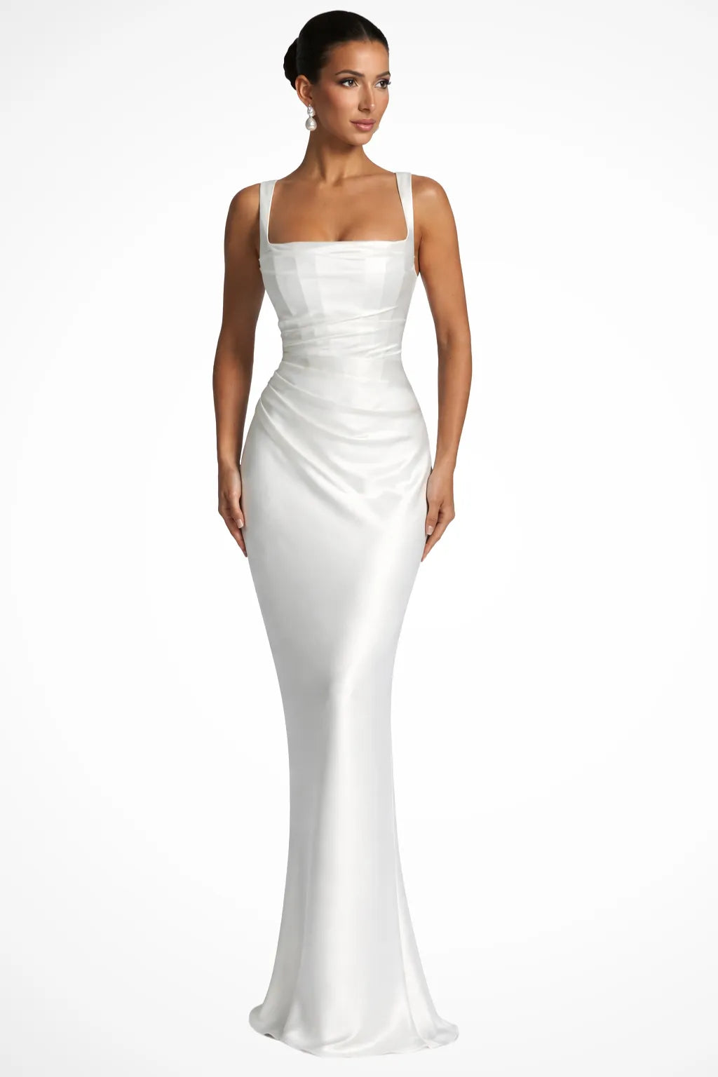 Noemi | Damen Elegantes Gerafftes Maxikleid