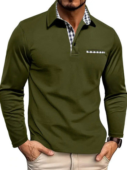 Max | Langarm-Poloshirt mit Karo-Kontrastkragen