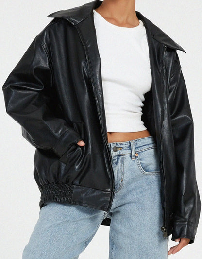 Vera | Damen Vintage Vegan Leder Oversized Jacke