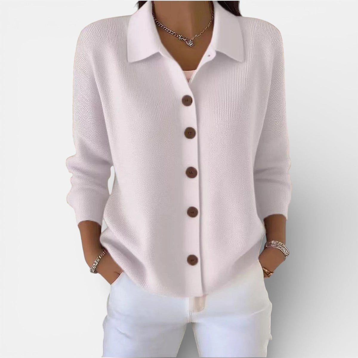 Rosalie | Strickbluse mit Polokragen und Knopfleiste