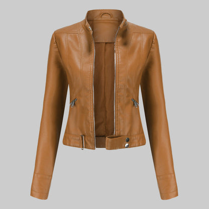 Mera | Damen Elegante Faux Leder Bikerjacke mit Gürtel
