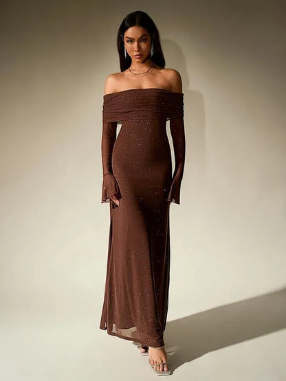 Eveline | Damen Schulterfreies Figurbetontes Maxikleid