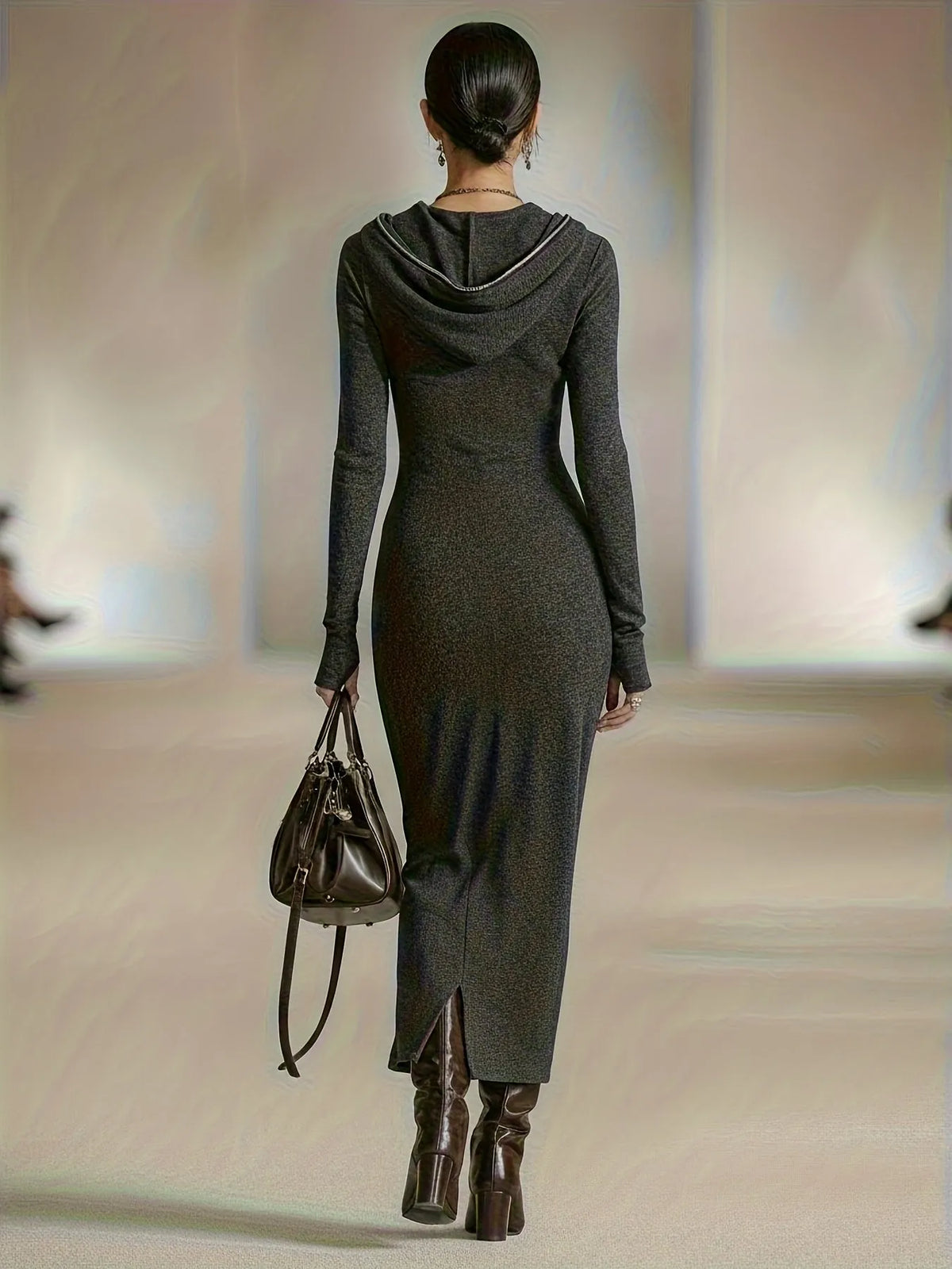 Evelyne | Damen Lässiges Kapuzen Zip Maxikleid