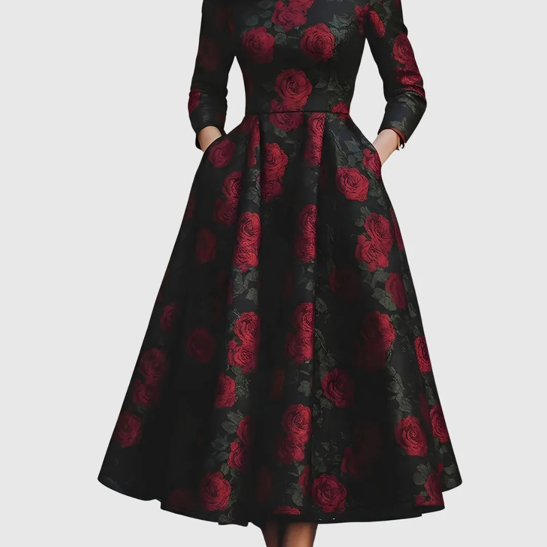 Sabine | Damen Vintage Geblümtes A-Linien Kleid
