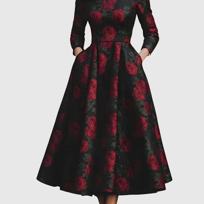 Sabine | Damen Vintage Geblümtes A-Linien Kleid