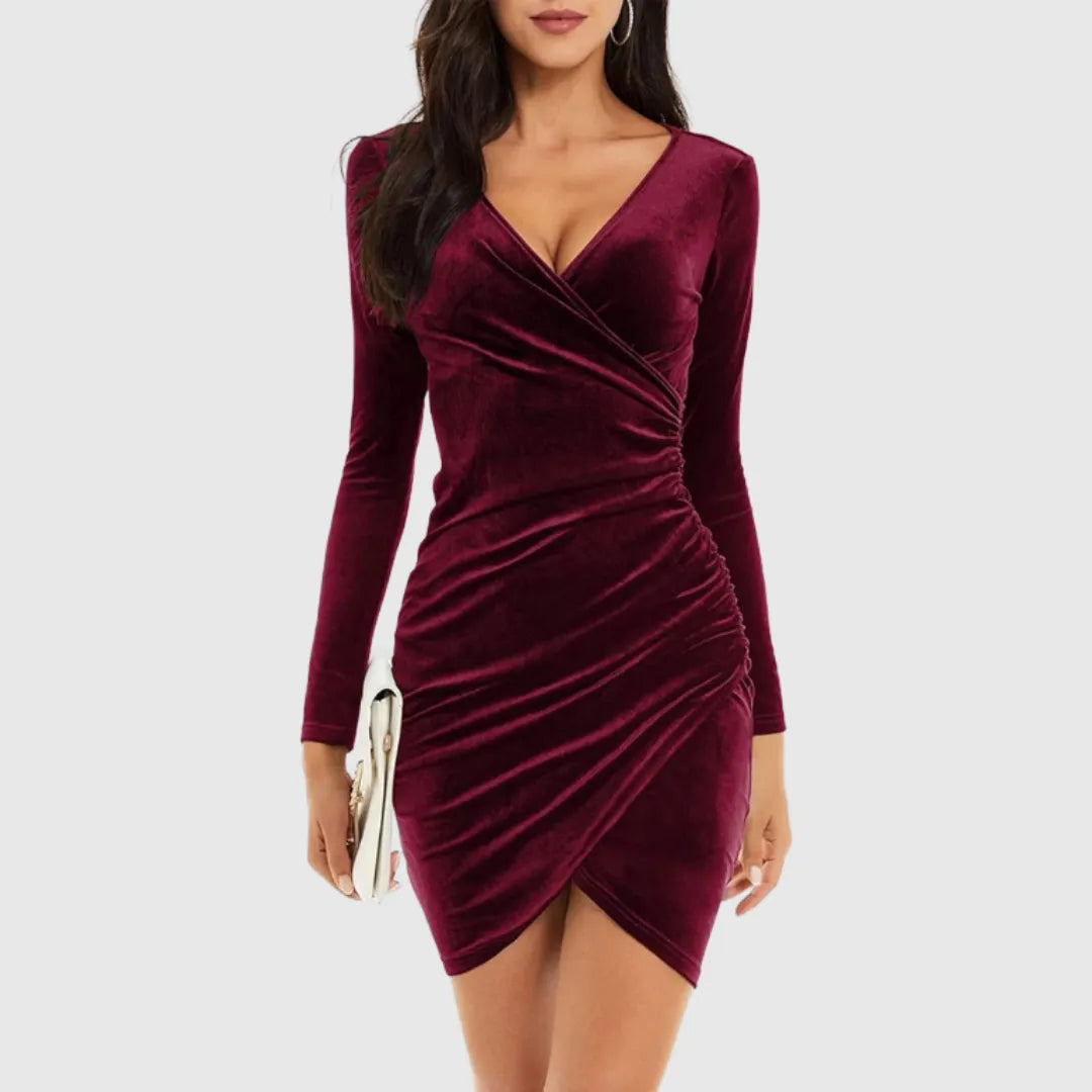 Jennifer | Damen Elegantes Samt Mini Abendkleid