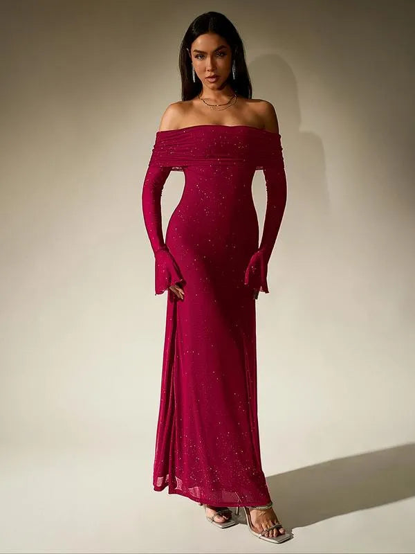 Eveline | Damen Schulterfreies Figurbetontes Maxikleid