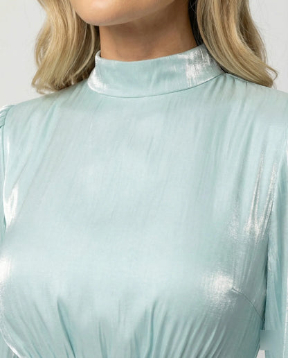 Monika | Damen Plissee Maxikleid mit Langarm