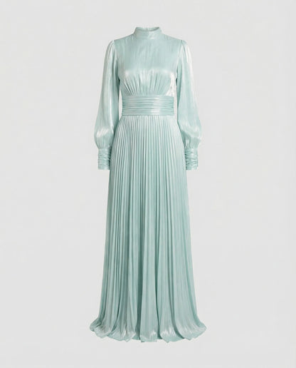 Monika | Damen Plissee Maxikleid mit Langarm