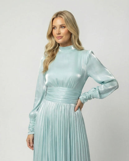 Monika | Damen Plissee Maxikleid mit Langarm