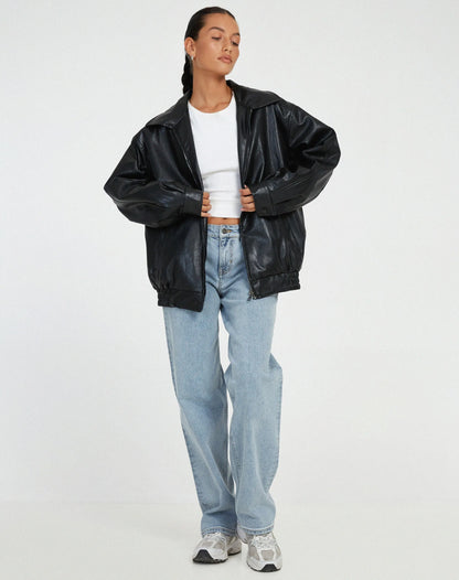 Vera | Damen Vintage Vegan Leder Oversized Jacke
