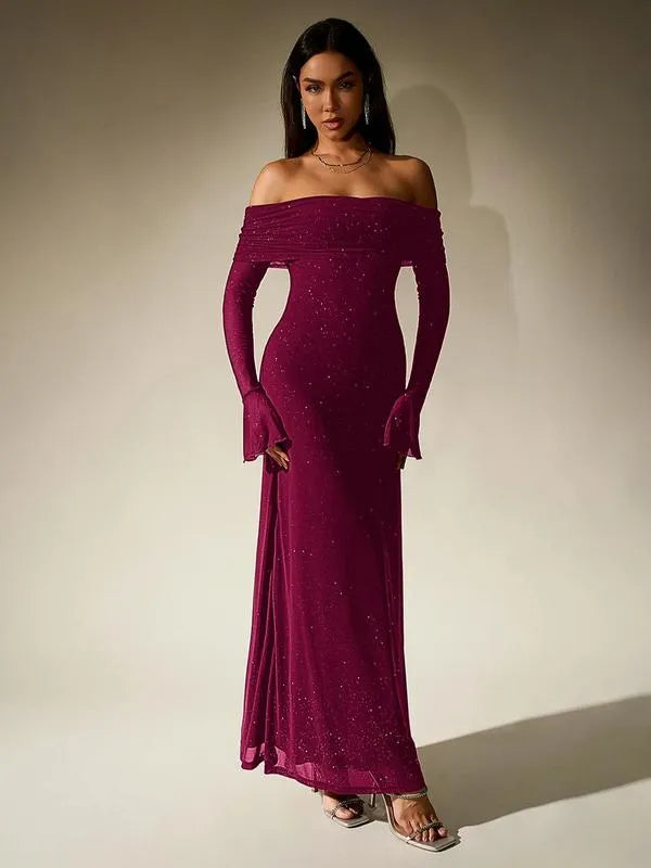 Eveline | Damen Schulterfreies Figurbetontes Maxikleid