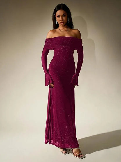 Eveline | Damen Schulterfreies Figurbetontes Maxikleid