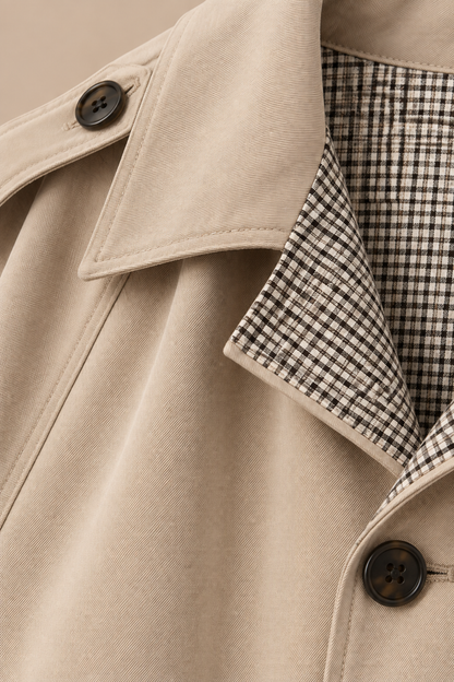 Adeline | Trenchcoat Damen Lang mit Kontrastkragen