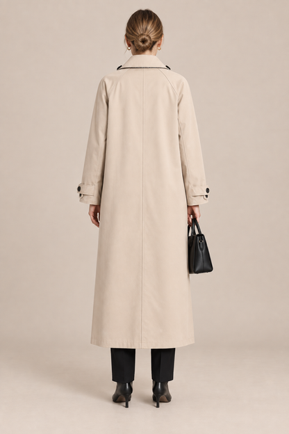 Adeline | Trenchcoat Damen Lang mit Kontrastkragen
