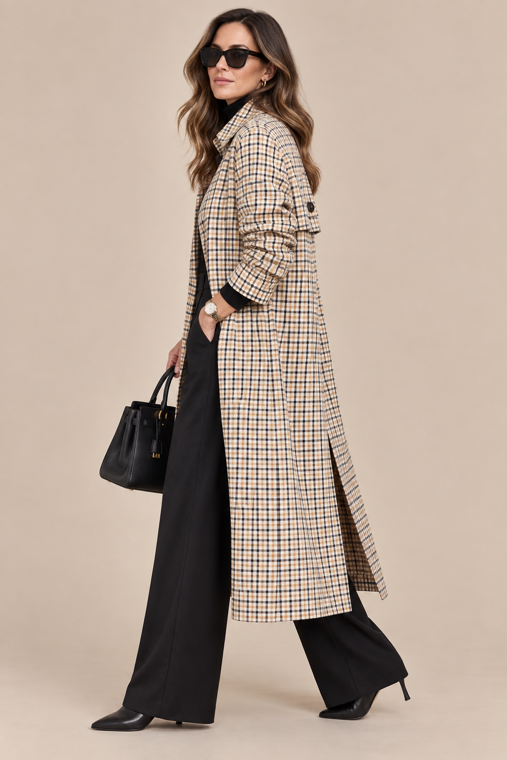 Adeline | Trenchcoat Damen Lang mit Kontrastkragen