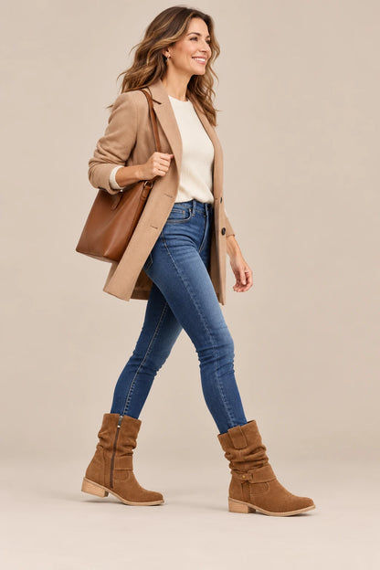 Alessina | Flache Damenstiefel für den Alltag mit seitlichem Reissverschluss