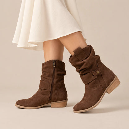 Alessina | Flache Damenstiefel für den Alltag mit seitlichem Reissverschluss