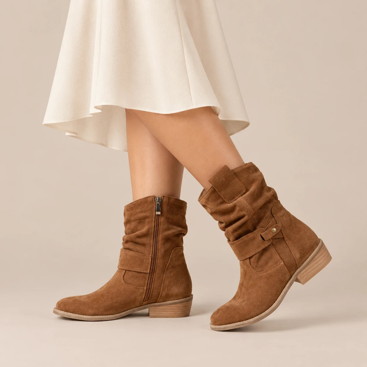Alessina | Flache Damenstiefel für den Alltag mit seitlichem Reissverschluss