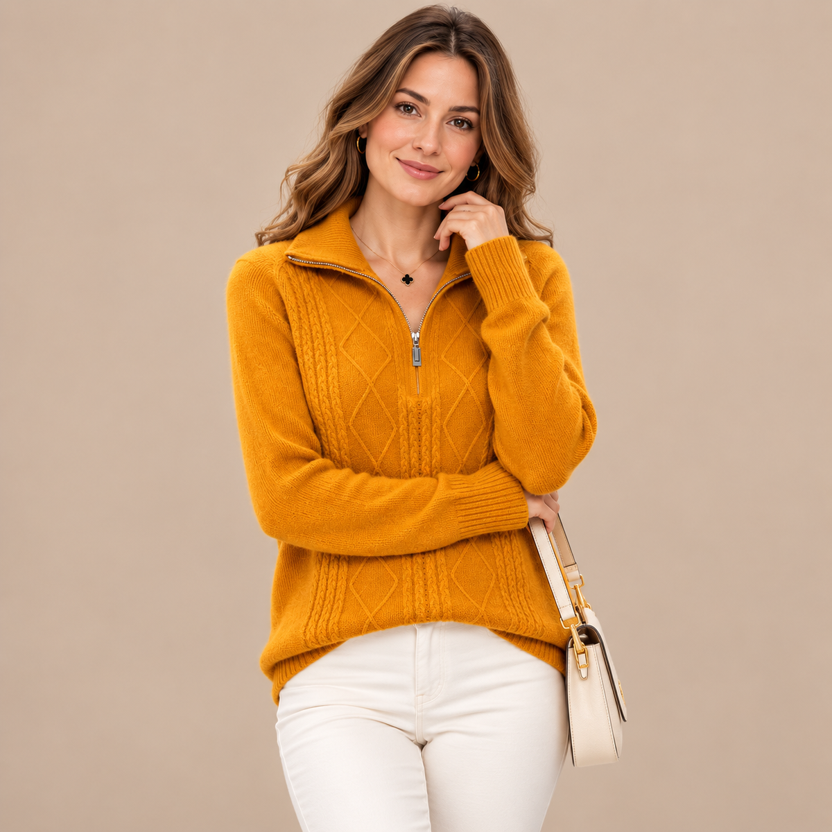 Alivia | Troyer Damen mit Strickmuster und Reissverschluss