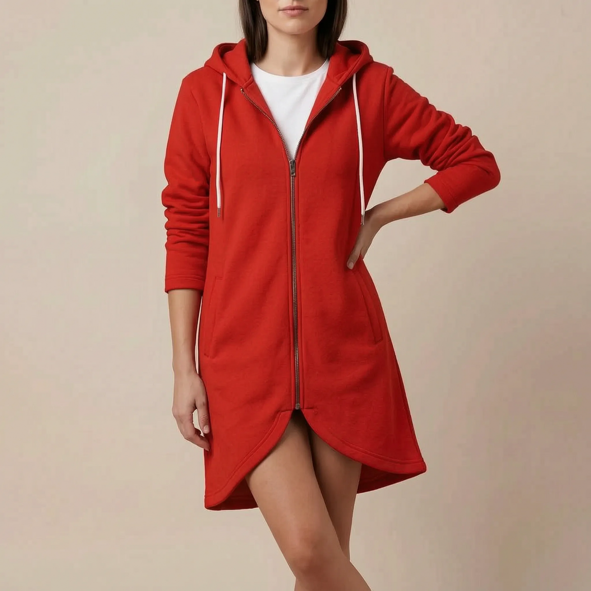Aluna | Lange Kapuzenjacke Mit Reißverschluss
