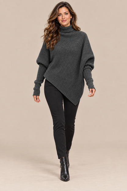 Amelia | Wollpullover Damen im asymmetrischen Poncho-Stil