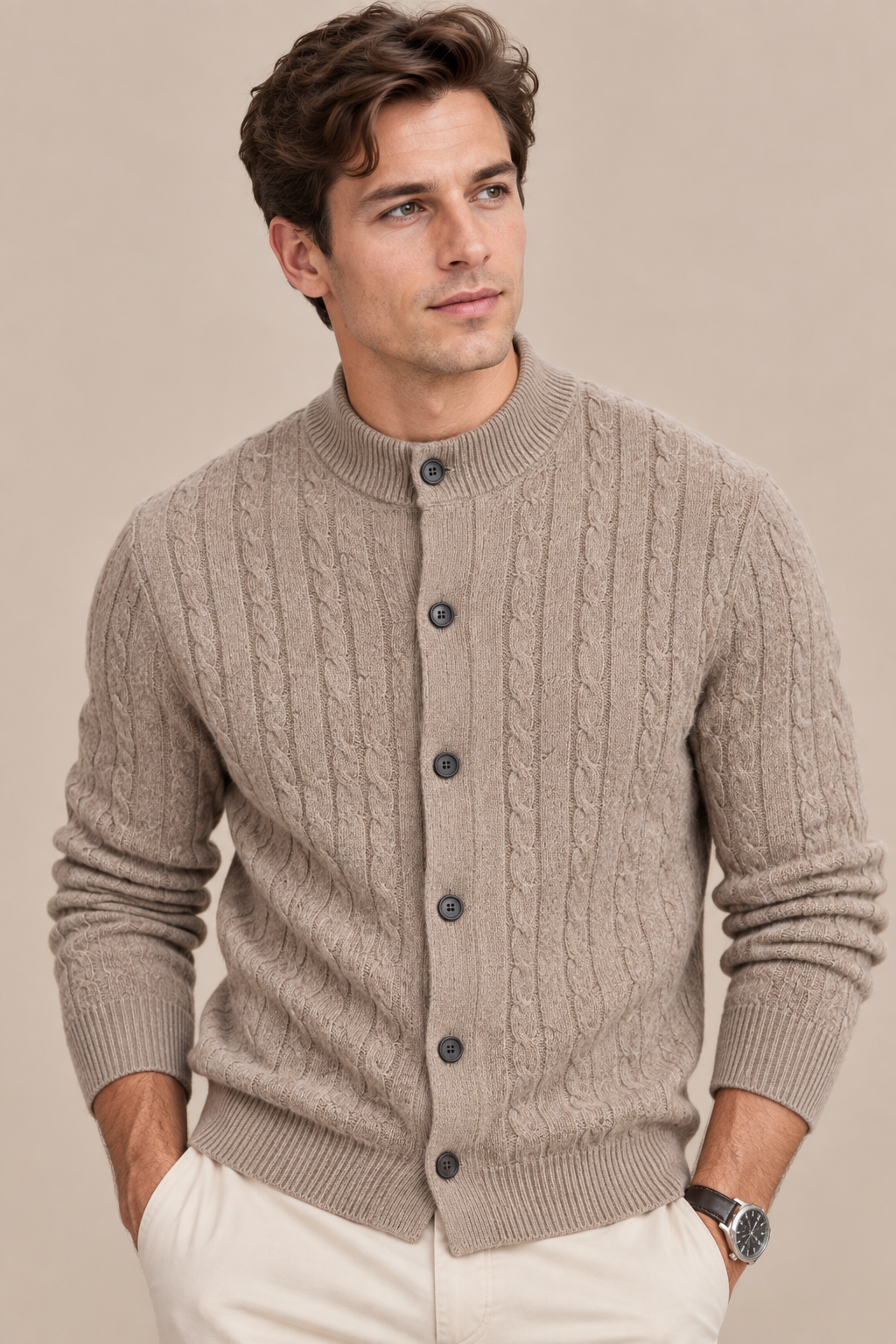 Andrew | Cardigan Herren mit Zopfmuster und Knopfleiste