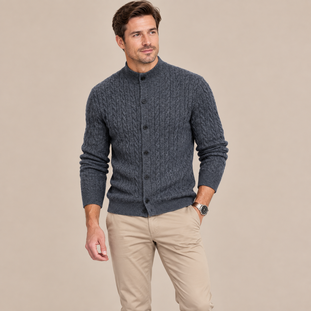 Andrew | Cardigan Herren mit Zopfmuster und Knopfleiste
