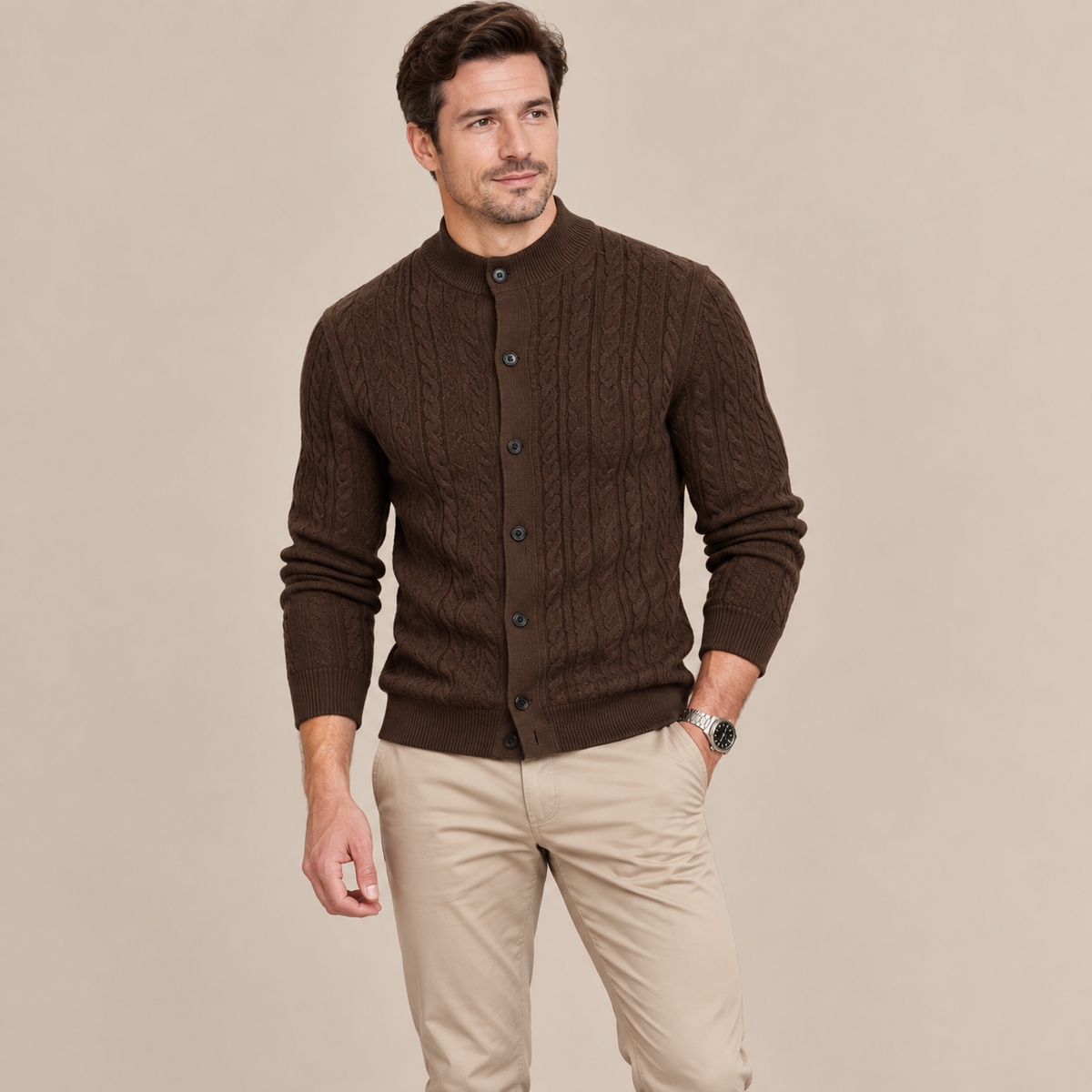 Andrew | Cardigan Herren mit Zopfmuster und Knopfleiste