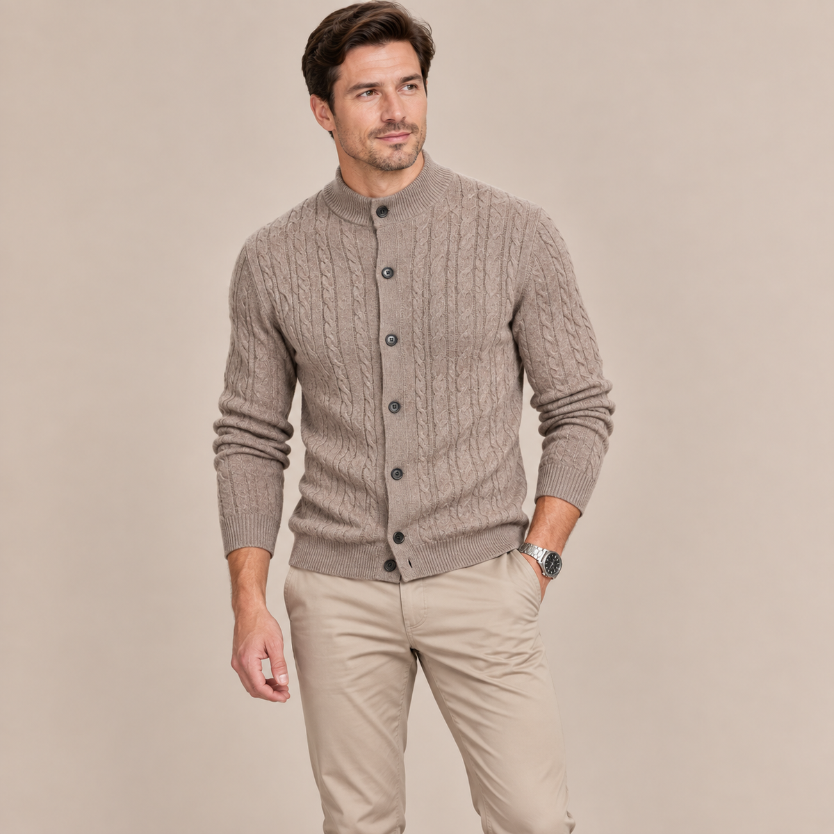 Andrew | Cardigan Herren mit Zopfmuster und Knopfleiste