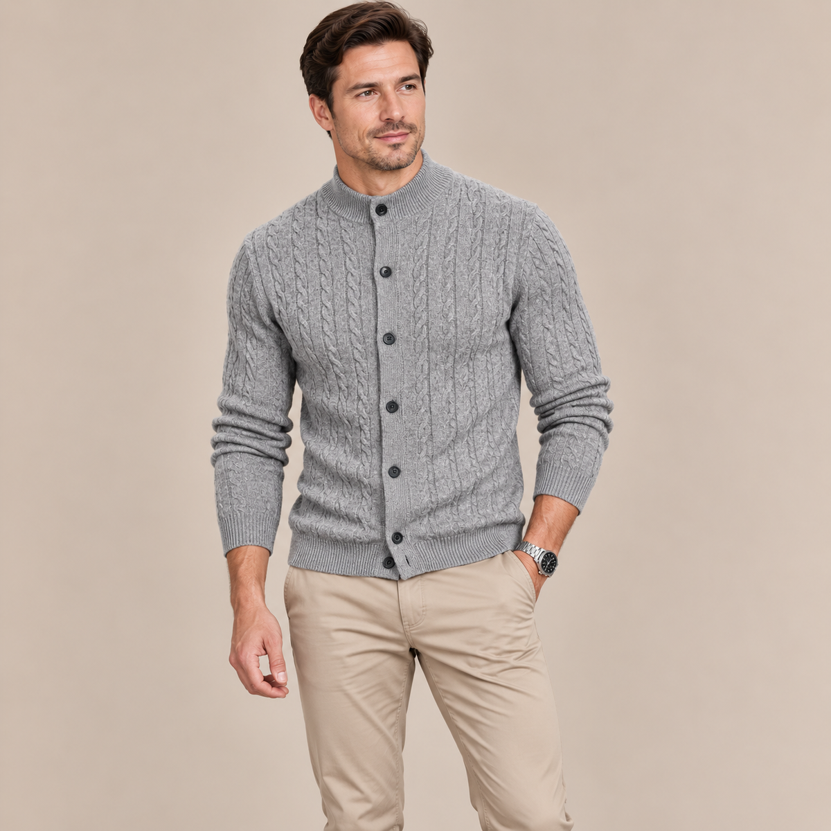 Andrew | Cardigan Herren mit Zopfmuster und Knopfleiste