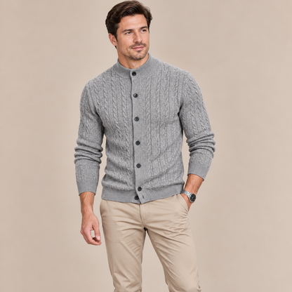 Andrew | Cardigan Herren mit Zopfmuster und Knopfleiste