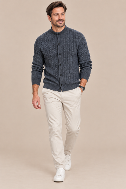 Andrew | Cardigan Herren mit Zopfmuster und Knopfleiste