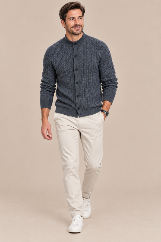 Andrew | Cardigan Herren mit Zopfmuster und Knopfleiste