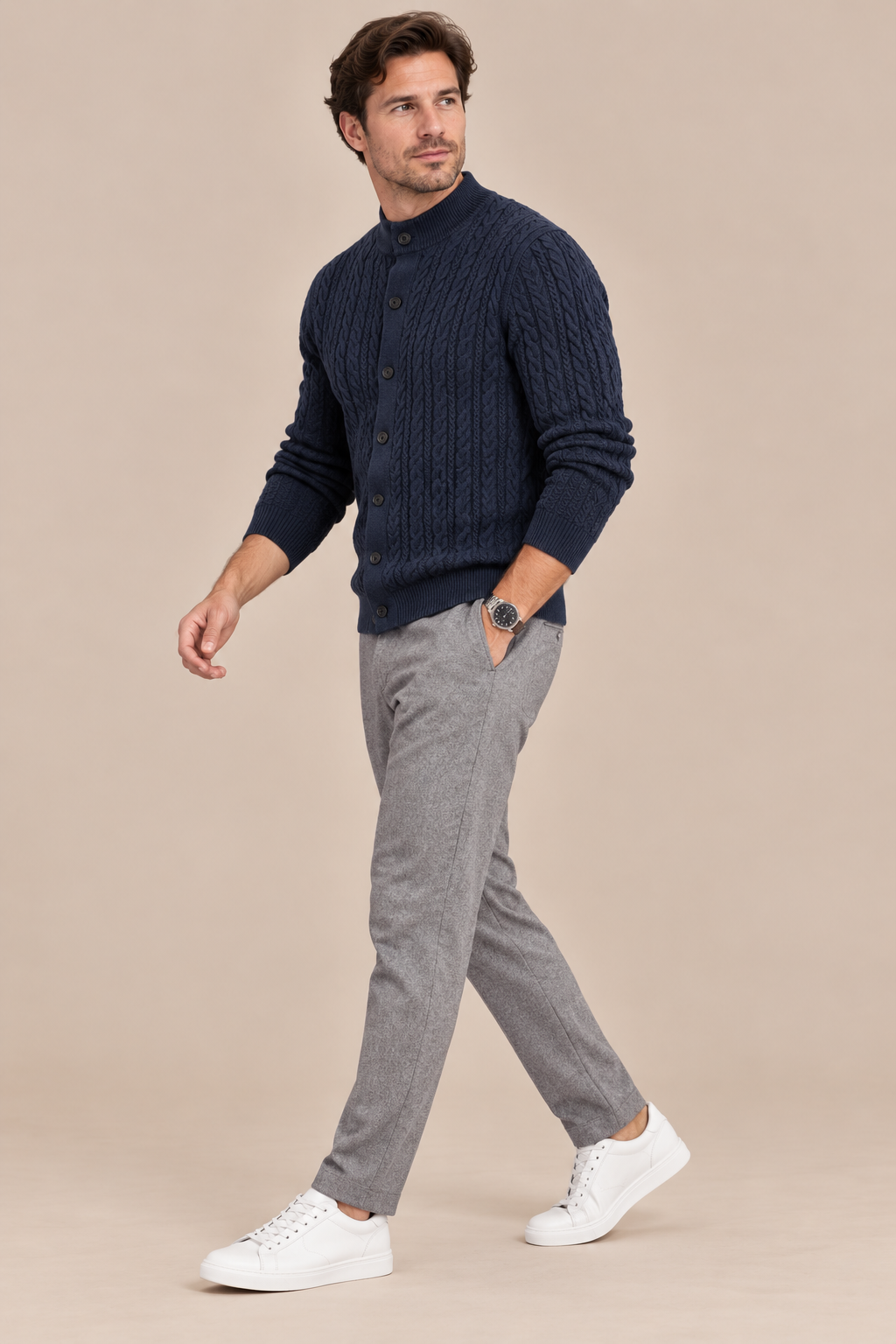 Andrew | Cardigan Herren mit Zopfmuster und Knopfleiste