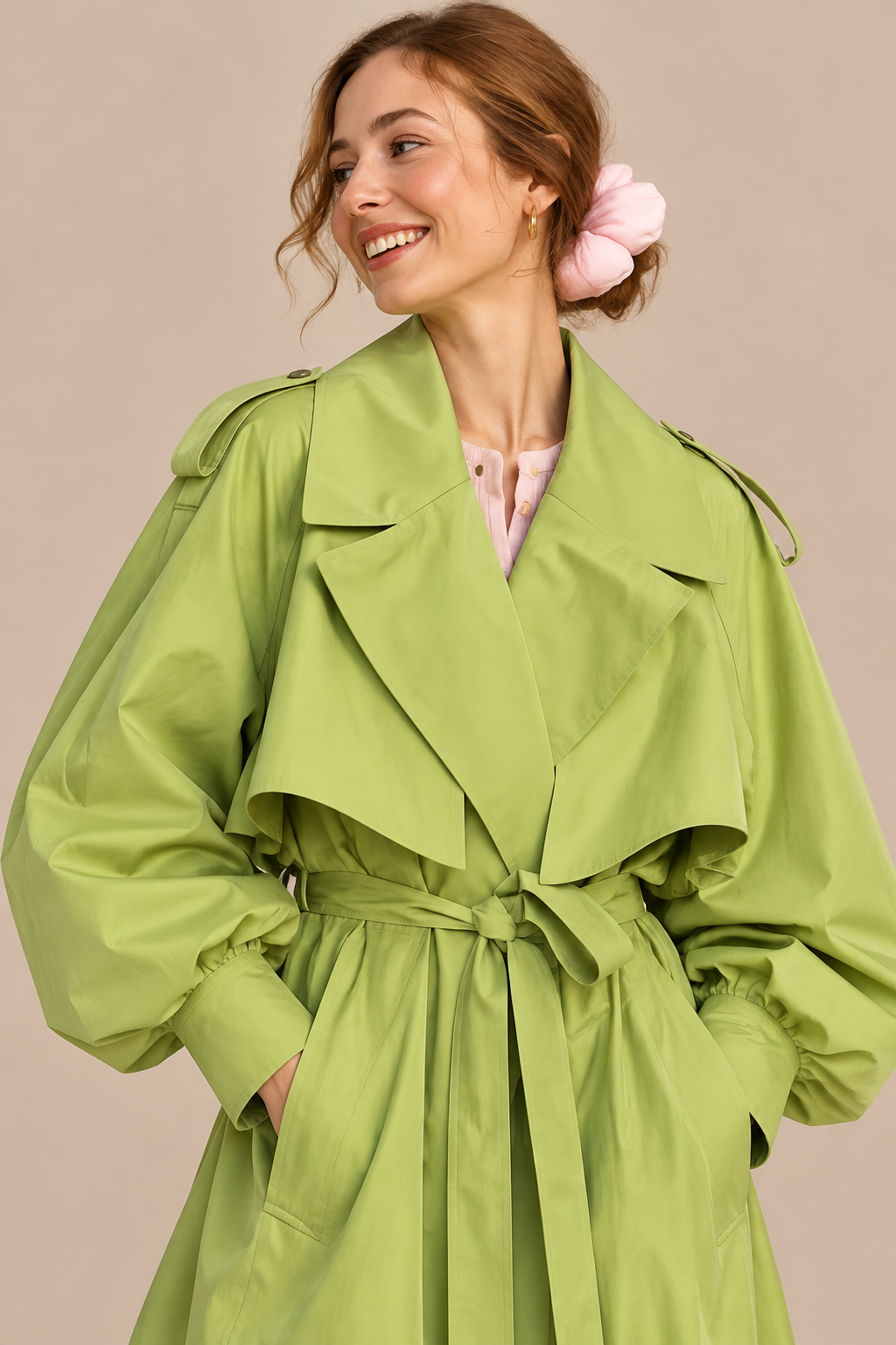 Angelica | Trenchcoat Damen mit Bindegürtel und breitem Revers