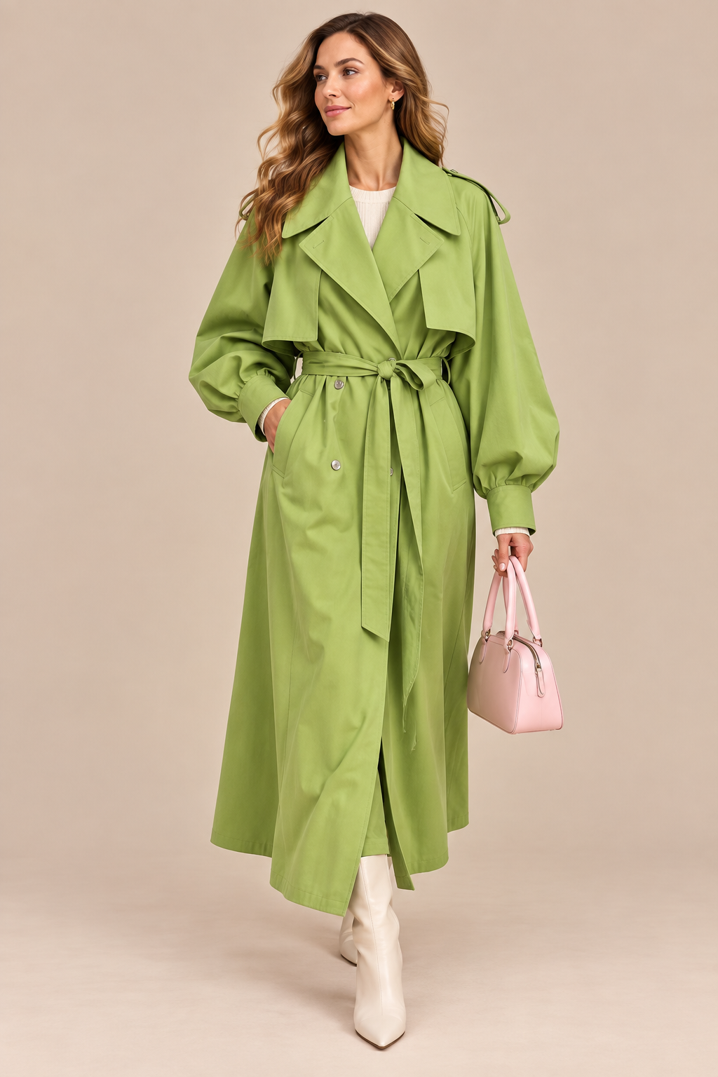 Angelica | Trenchcoat Damen mit Bindegürtel und breitem Revers