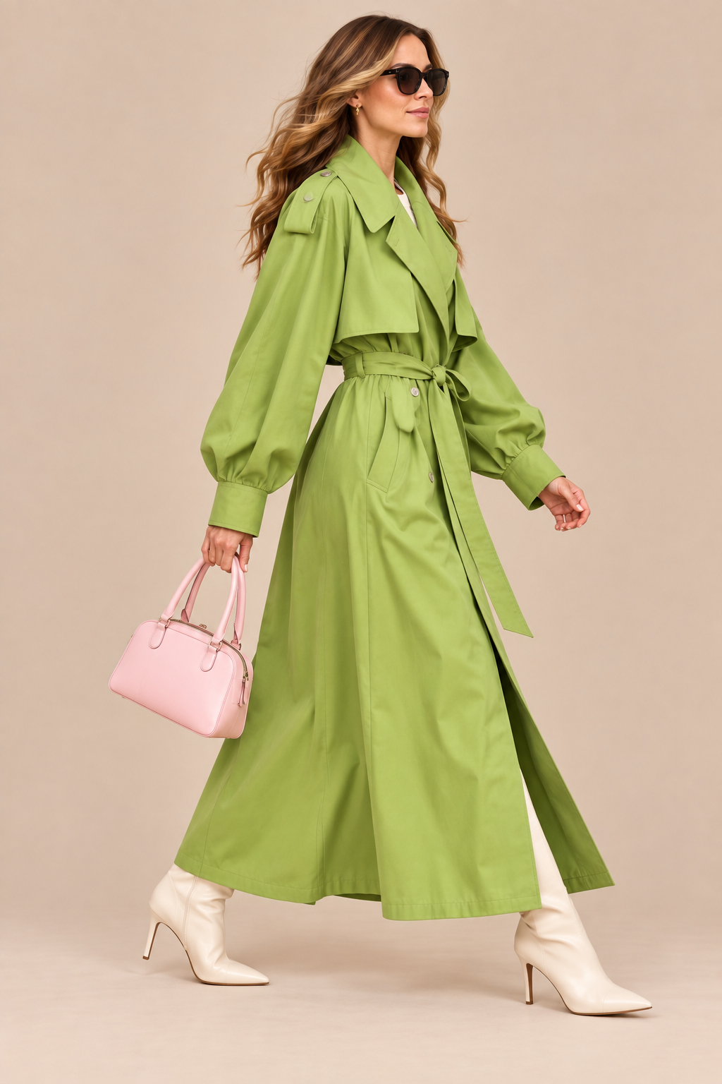 Angelica | Trenchcoat Damen mit Bindegürtel und breitem Revers