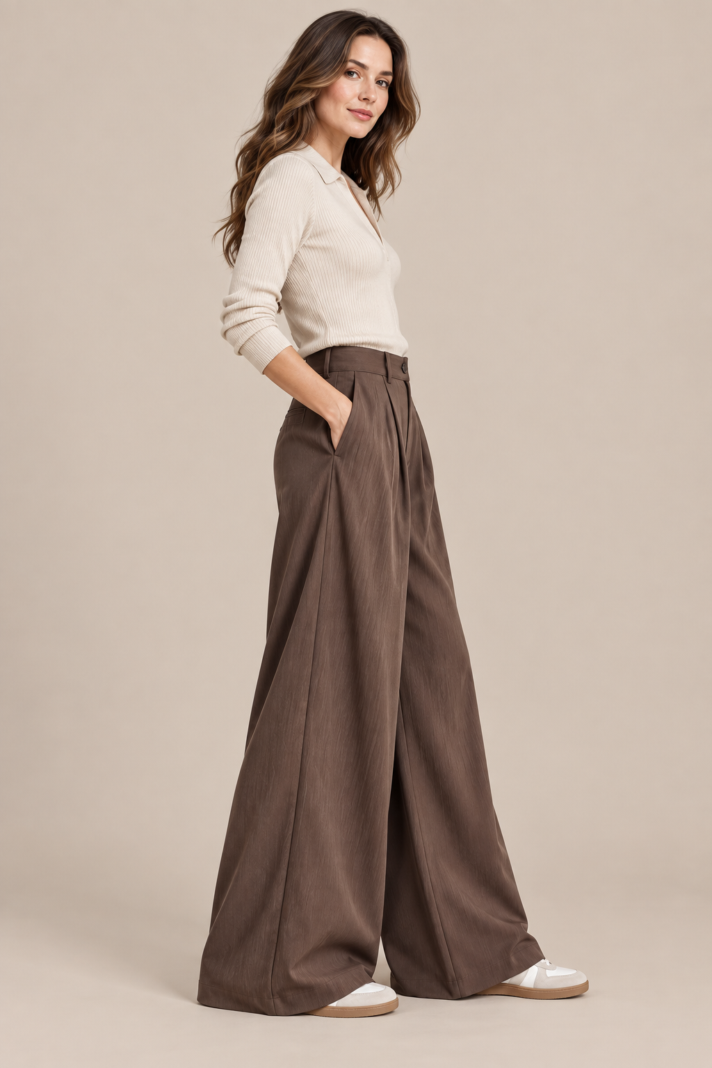 Annie | Cordhose Damen mit weitem Bein und Bundfalten